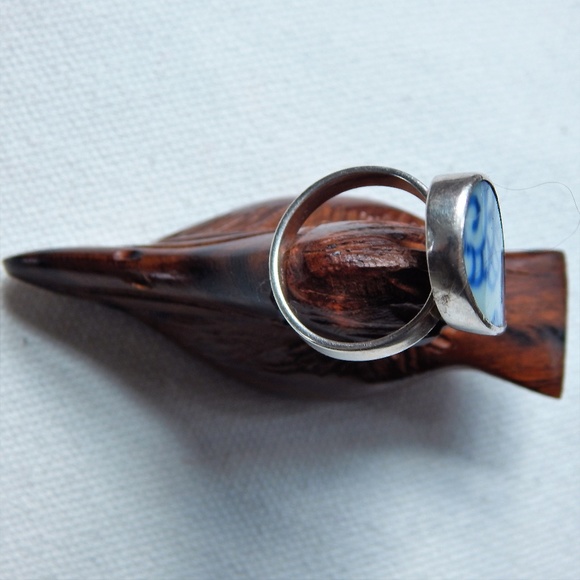 Sterling Blue White Porcelain Mehndhi Ring 8.5 - Picture 3 of 6